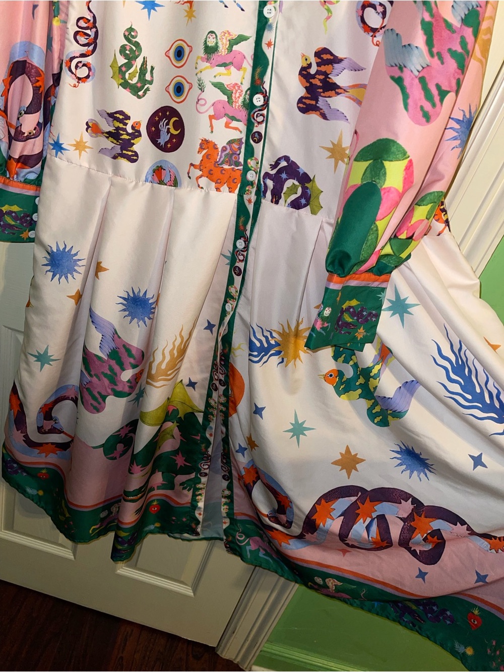 Multicolor Fantasy Print Long Sleeve Dress - Large - Picture 6 of 16